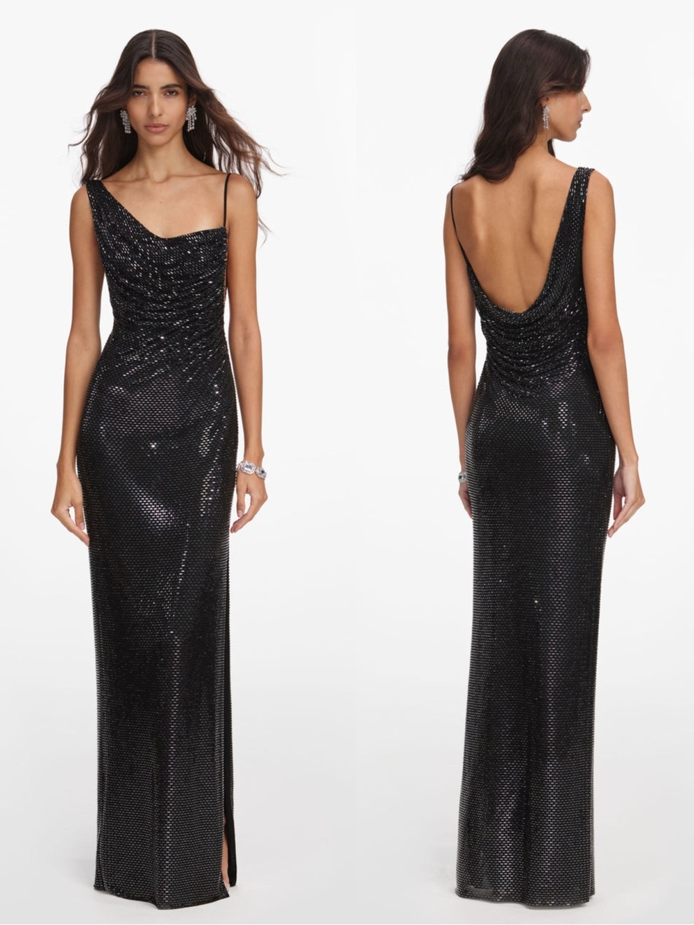 NWOT Self-Portrait BLACK RHINESTONE DRAPED MAXI DRESS